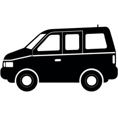 Ride-Share Taxi Van Icon – Solid Black Silhouette for UIUX Design