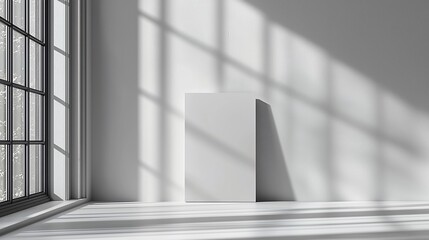 Obraz premium Empty room with large window and a blank canvas