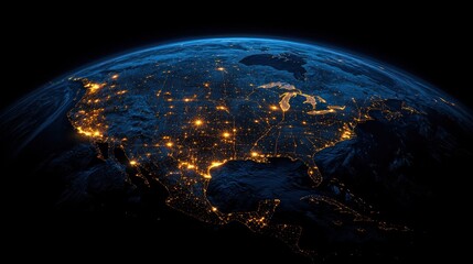 Fototapeta premium Earth at night, North America highlighted