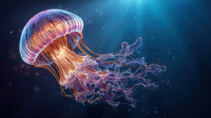 Obraz premium Mesmerizing Digital Jellyfish: A Deep Sea Symphony of Light and Color