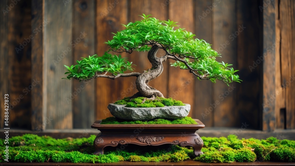 Poster bonsai tree placed on the table