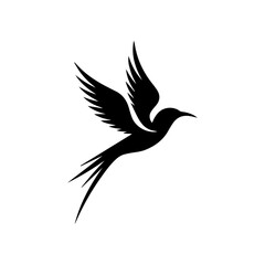 Obraz premium minimalist black silhouette of a bird in flight, with its wings spread wide and its body elongated.