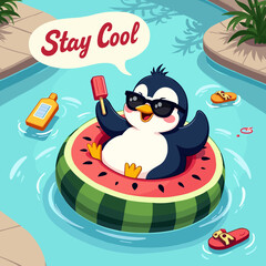 “Hello Summer Illustration with Watermelon, Flip Flops, Straw Hat, and Citrus Fruits – Fun Tropical Design”

