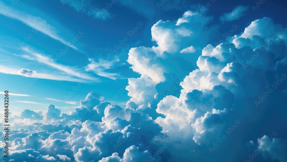Poster abstract summer sky with blue background and fluffy clouds creating a scenic backdrop