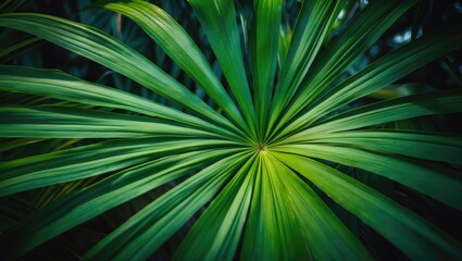 Detailed view of green palm leaf surface