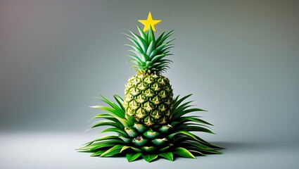 Decorated Christmas Tree Using Pineapple Leaves. Seasonal Concept.