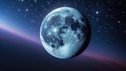 Fototapeta premium The starfield connects the moon and Earth.