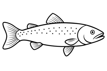 trout fish silhouette line art vector illustration with a white background
