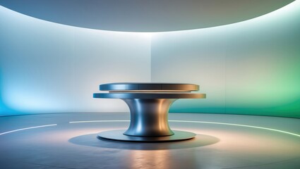 Backdrop for a futuristic product exhibition. A modern floating pedestal for showcasing, a stage for eco-friendly design.