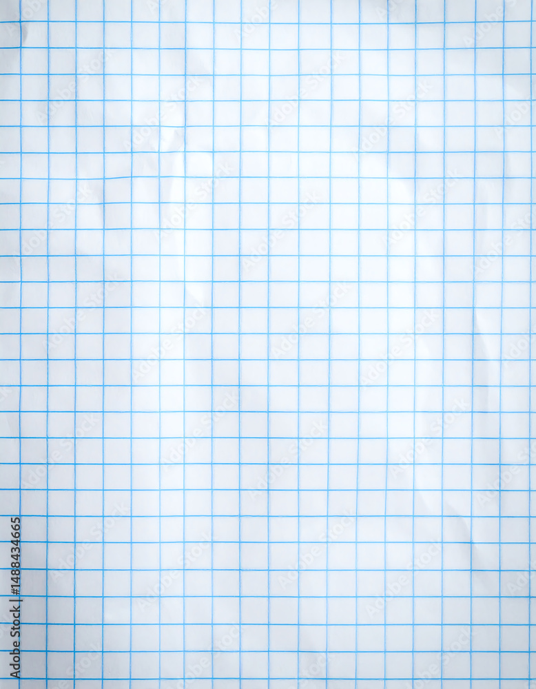 Poster wrinkled grid paper with light blue lines, providing a simple yet structured background ideal for no