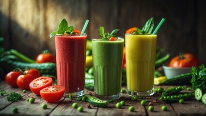 Healthy drink - vegetable juice and fresh smoothie