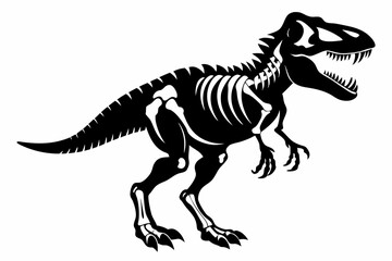 tyrannosaurus rex skeleton silhouette line art vector illustration with a white background