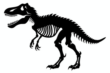 tyrannosaurus rex skeleton silhouette line art vector illustration with a white background
