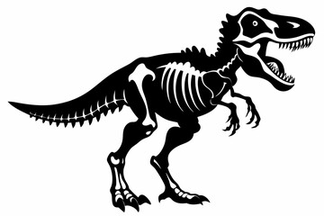 tyrannosaurus rex skeleton silhouette line art vector illustration with a white background