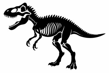 tyrannosaurus rex skeleton silhouette line art vector illustration with a white background