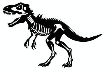 tyrannosaurus rex skeleton silhouette line art vector illustration with a white background