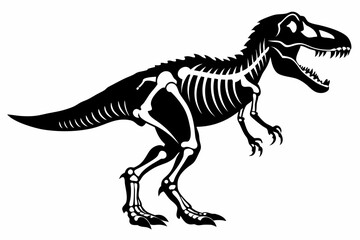 tyrannosaurus rex skeleton silhouette line art vector illustration with a white background