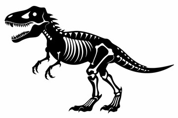 tyrannosaurus rex skeleton silhouette line art vector illustration with a white background