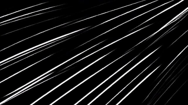 Diagonal anime speed lines overlay animation, abstract cartoon lines effect motion on black background.