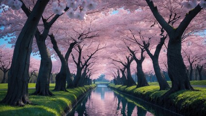Picturesque spring scene with exquisite cherry blossoms in bloom