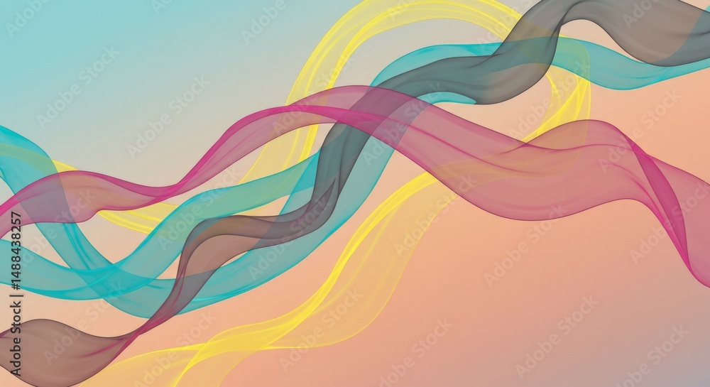 Poster abstract ribbon waves design with dynamic movement and vibrant colors