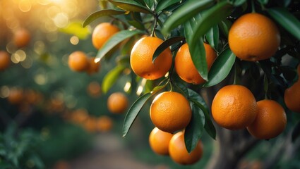 Garden orange trees during harvest for each season