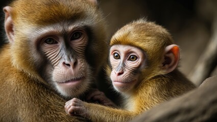 Fototapeta premium Mother with baby Barbary macaque.