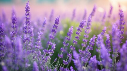 Vibrant purple field of blooming lavender