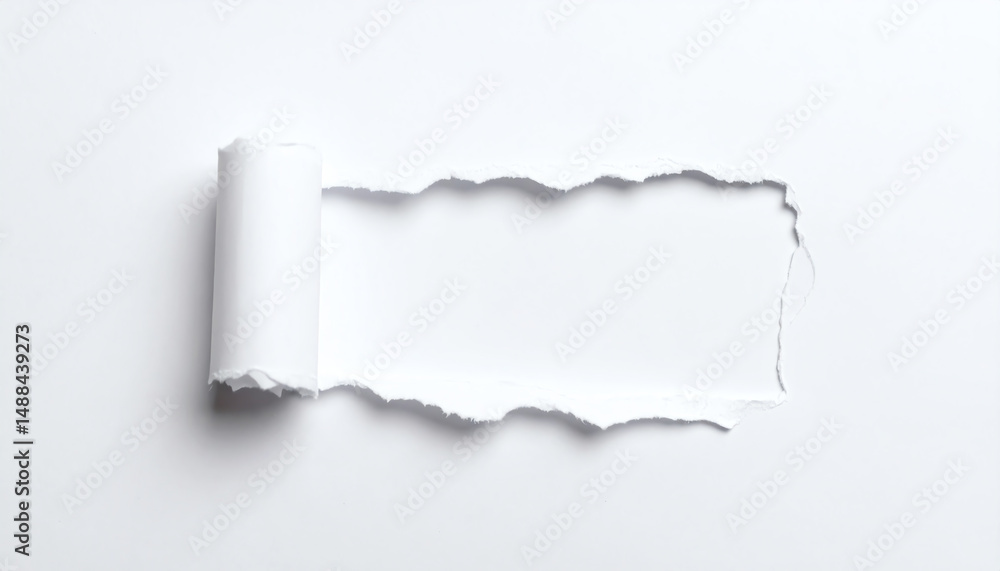 Poster a torn paper with a roll at one end, creating a blank space that invites creativity and new ideas