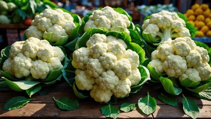 Whole Cauliflower Head on Rustic Table