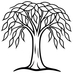 Simple Willow Tree Icon – Thin Line Art for Serene Nature Projects