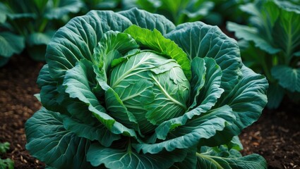 Fototapeta premium Cabbage: Young Cabbage Seedling in the Garden