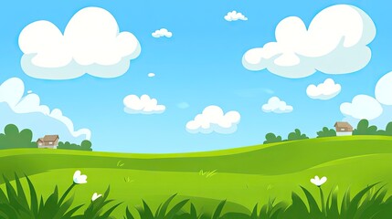 Vibrant, cartoonish illustration of a sunny landscape.