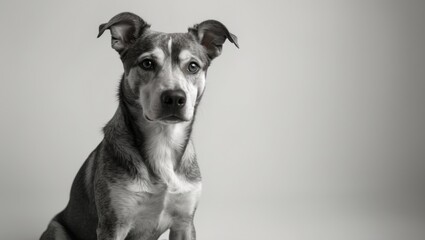 A Shelter Dog Stares At You Directly In A Black And White Image With An Open Area For Copy Space