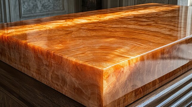 Rich, polished wood countertop