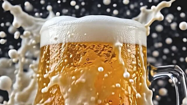 vibrant splash of ipa beer, slow motion capture showcasing robust colors and creamy foam, isolated black background amplifying contrast, sharp focus on movement and texture, creating a refreshing