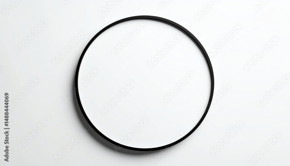 Poster a minimalist circular mirror with a thin black frame against a white background, emphasizing simplic