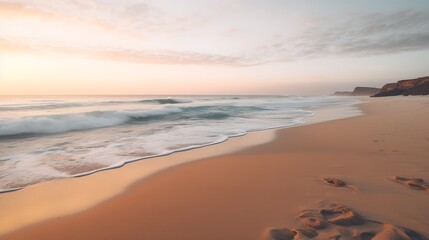 Sunset Beach Ocean Waves Footprints.