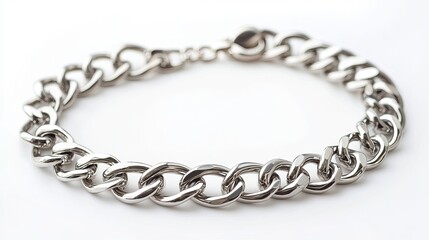 Silver Chain Bracelet on White Background