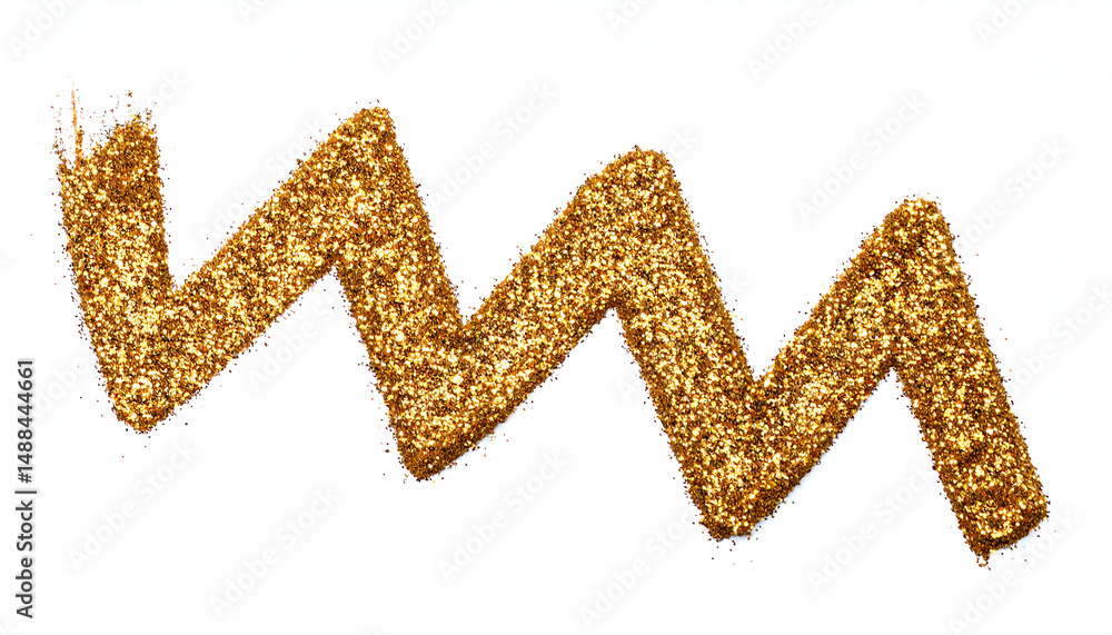 Poster a zigzag pattern made of shimmering gold glitter on a white background, creating a vibrant and eye-c