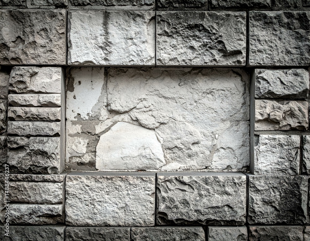 Aufkleber stone wall texture with a rectangular gap showing weathered plaster. ideal for backgrounds, design, 