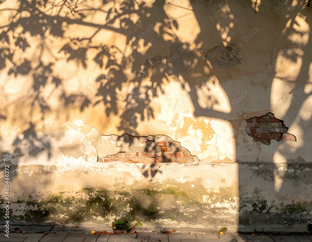 Poster old wall texture with tree shadow. perfect for backgrounds or design projects.