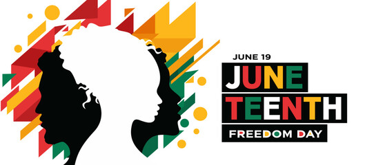 Juneteenth Freedom Day abstract banner, June 19, 
silhouettes of African American man, woman, 
template, web banner, poster, social media, cover, 
greeting card vector illustration