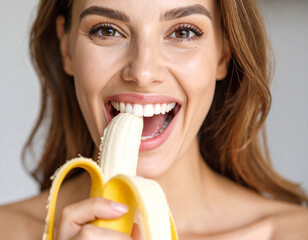Woman eating banana