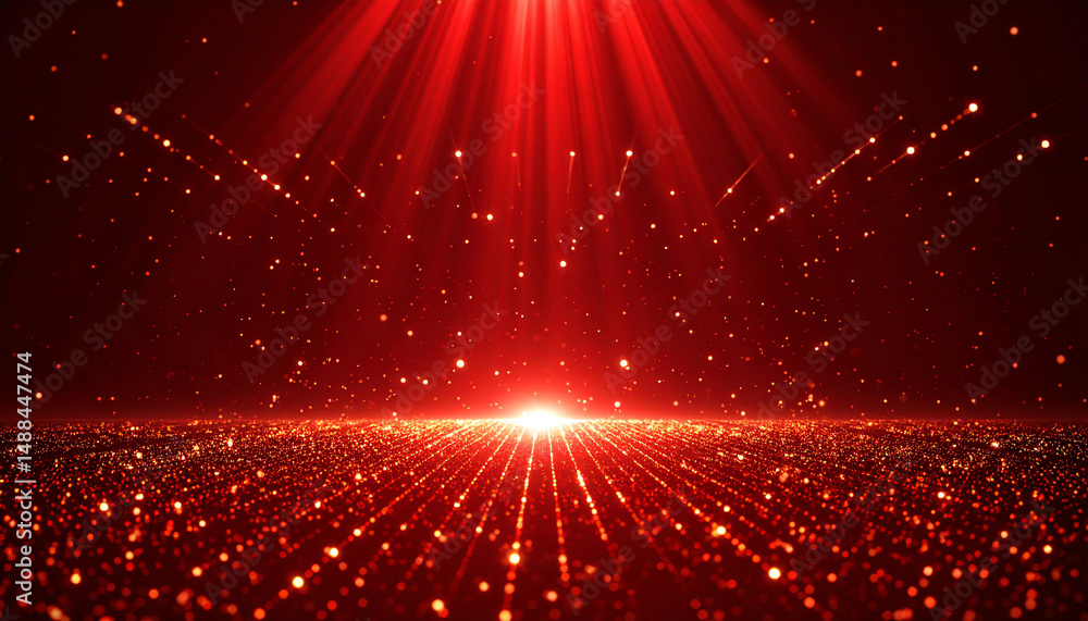 Aufkleber vibrant red light beams illuminate a sparkling surface, creating a dramatic and enchanting atmospher