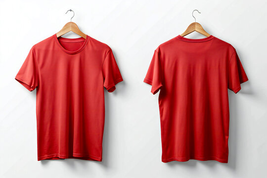 Red Men&rsquo;s Crew Neck T-Shirt Mockup &ndash; Front & Back on Hanger