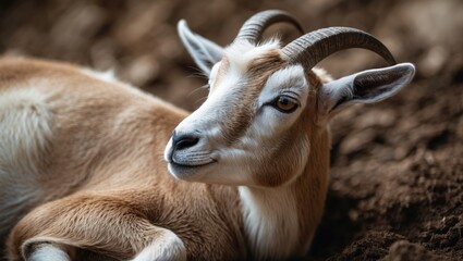 Close-up Image of a She-goat Resting on the Ground