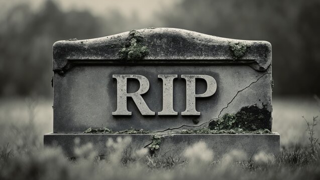 Plain grey tombstone featuring the inscription RIP.