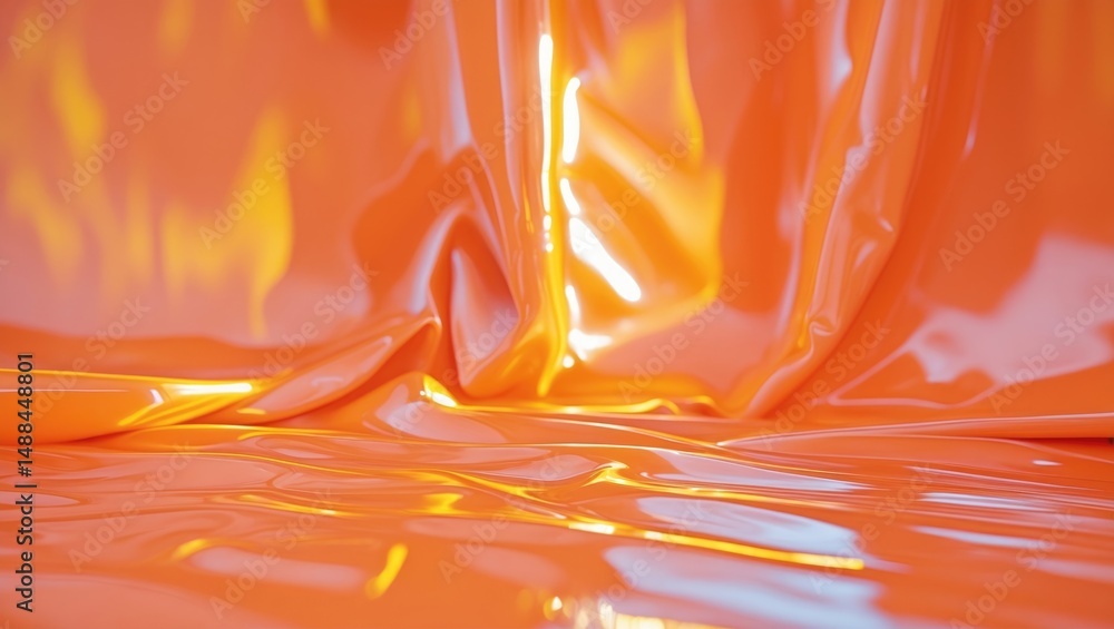 Poster a close-up high-resolution image of a glossy, reflective orange surface featuring subtle texture and