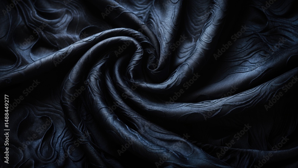 Aufkleber elegant black silk textile with flowing pattern and soft surface texture